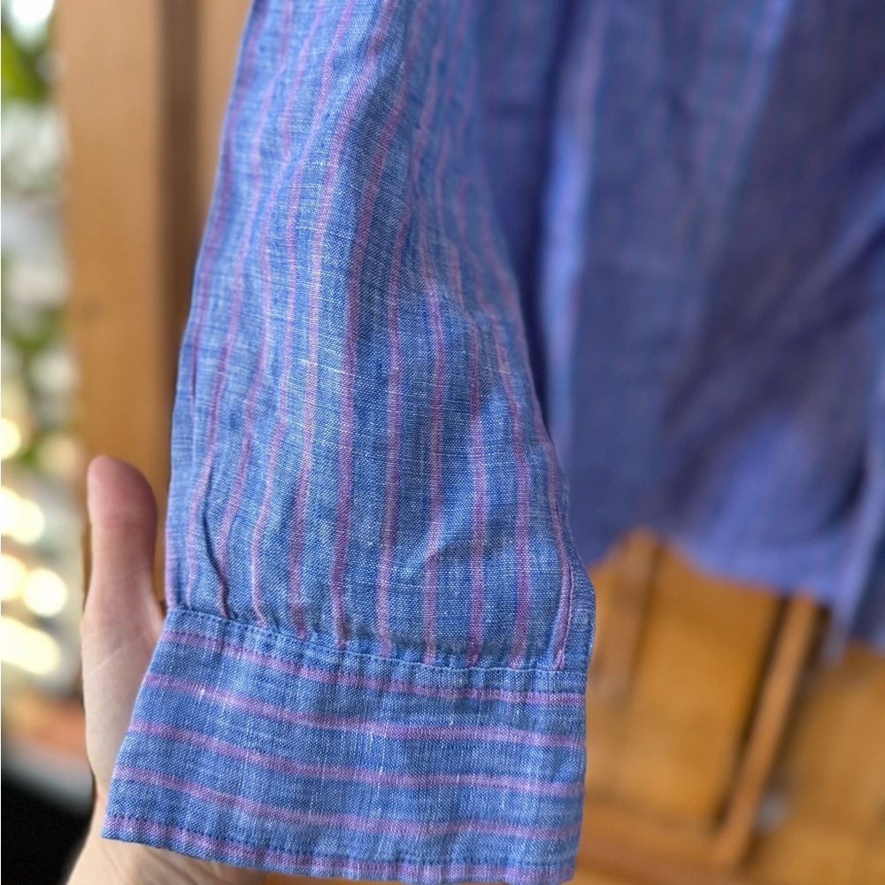 UNTUCKIT blue 100% Linen button up long sleeve with stripes women’s size 6 - Picture 2 of 4